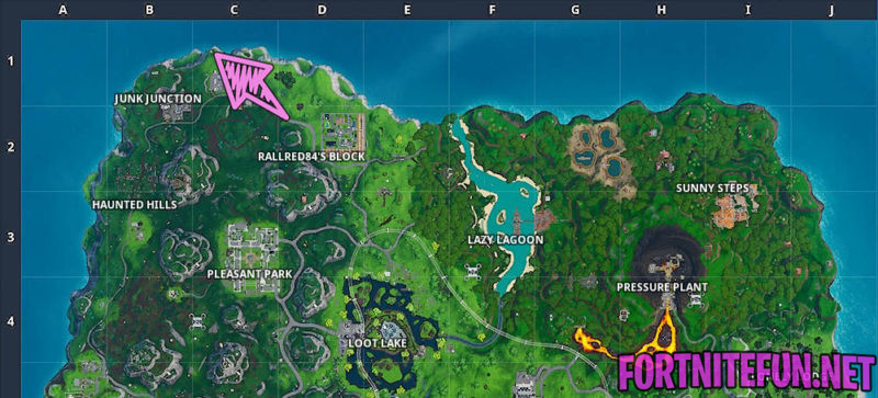 Fortbyte challenges: Accessible by wearing Kyo Pet Back Bling at the northern most point 