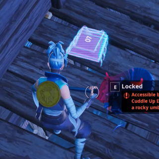 Fortbyte challenges: Accessible by using the cuddle up emoticon inside a rocky umbrella  