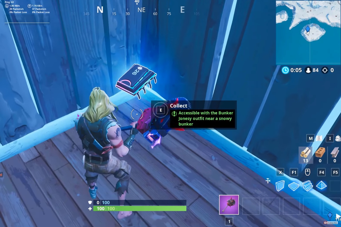 Fortbyte Challenges Accessible With The Bunker Jonesy Outfit Near A Snowy Bunker Fortnite Battle Royale