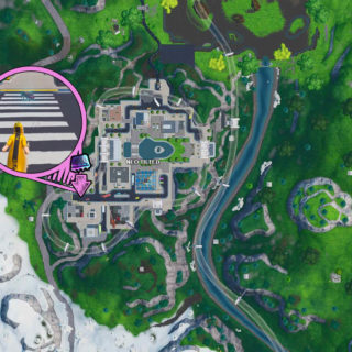 Fortbyte challenges: Accessible by using the Cluck Strut to cross the road in front of Peely's Banana Stand  