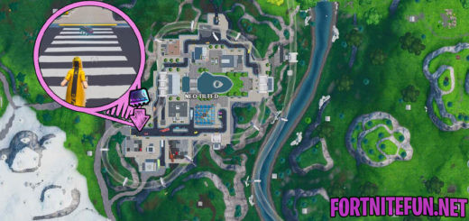 Fortbyte challenges: Accessible by using the Cluck Strut to cross the road in front of Peely's Banana Stand 