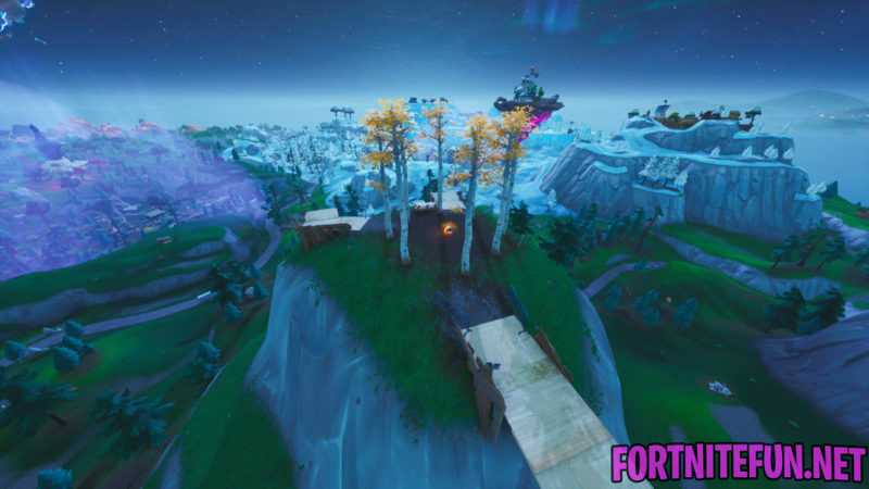 Land On Polar Peak, A Volcano And A Hill Top With A Circle Of Trees - Fortnite Storm Racers 