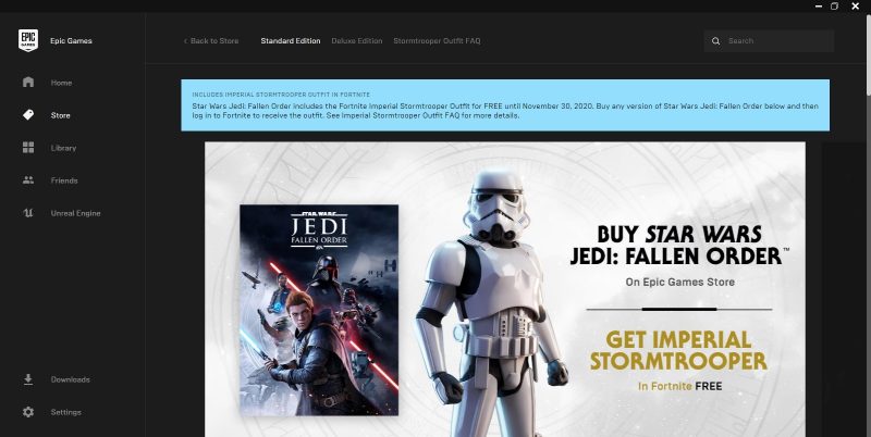 Imperial Stormtrooper outfit for free for the Star Wars Jedi purchase 