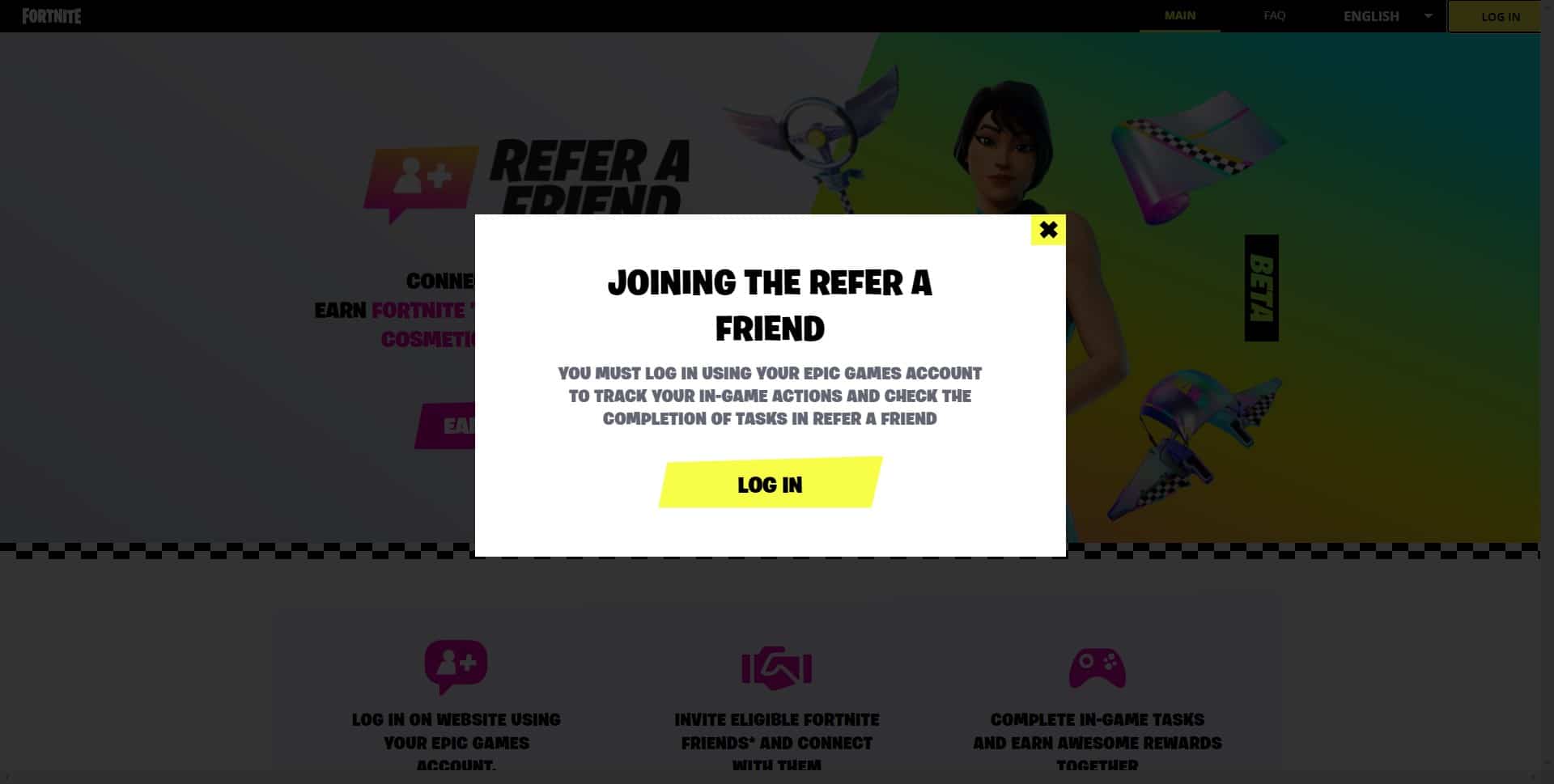 Free outfit, pickaxe, glider and wrap - Refer a Friend Fortnite event