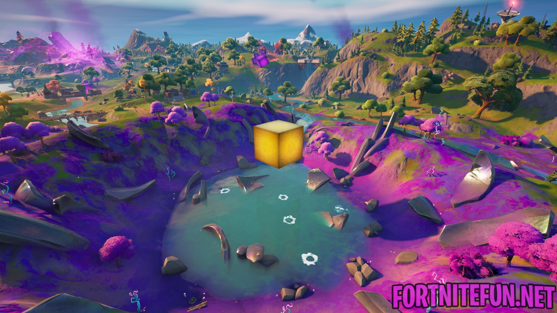 The golden cube has reached the center of the map  