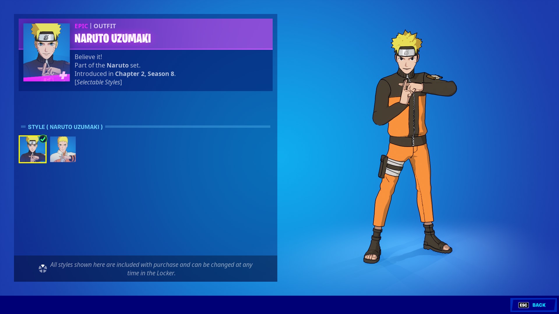 Naruto in Fortnite - outfits, mythical weapon and creative map 