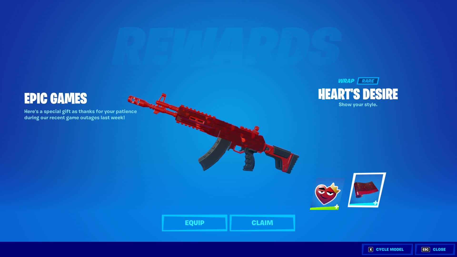 Heart’s Desire free wrap as compensation in Fortnite