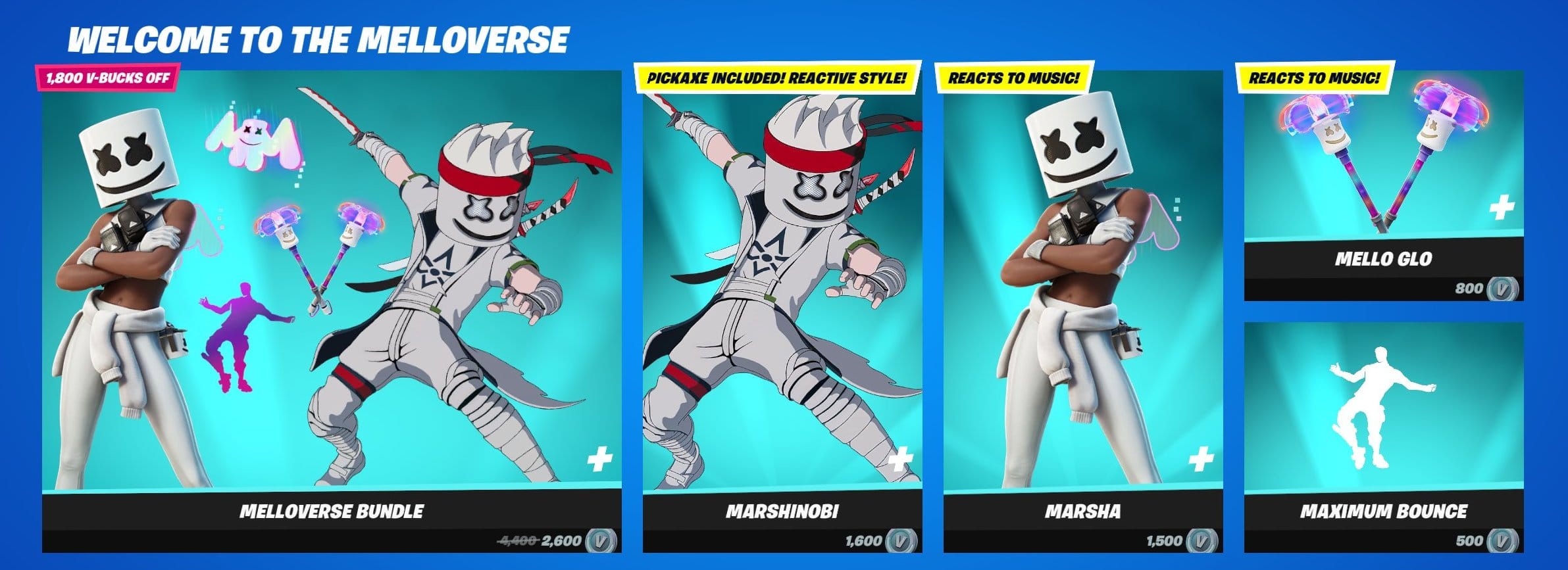 Marsha and Marshinobi outfits are joining Marshmello in Fortnite