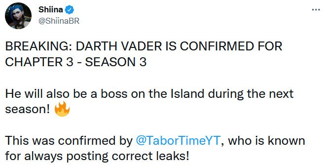 Darth Vader will appear in Chapter 3 Season 3 of Fortnite  