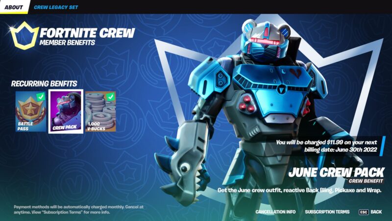 Fortnite Crew June 2022 - Mecha Strike Commander outfit  