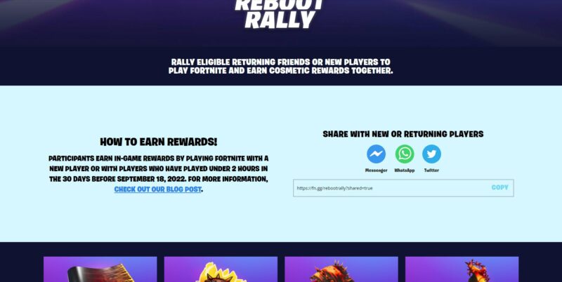 Reboot Rally Fortnite event: free glider, pickaxe, wrap and emoticon  
